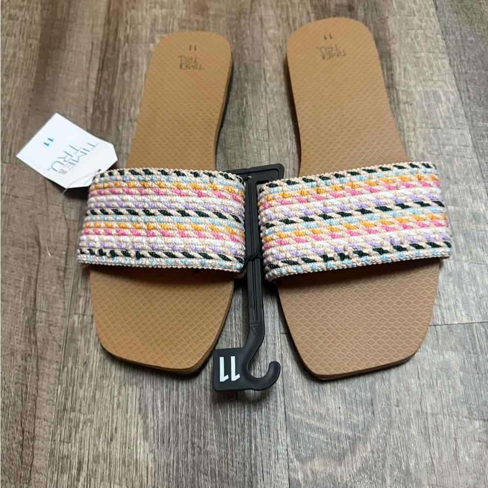 Time and Tru Colorful Striped Slide Sandals
